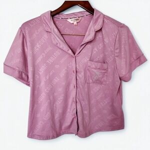Juicy Couture Pink Rhinestone Logo Pajama Top Short Sleeve Button Up Shirt‎ M